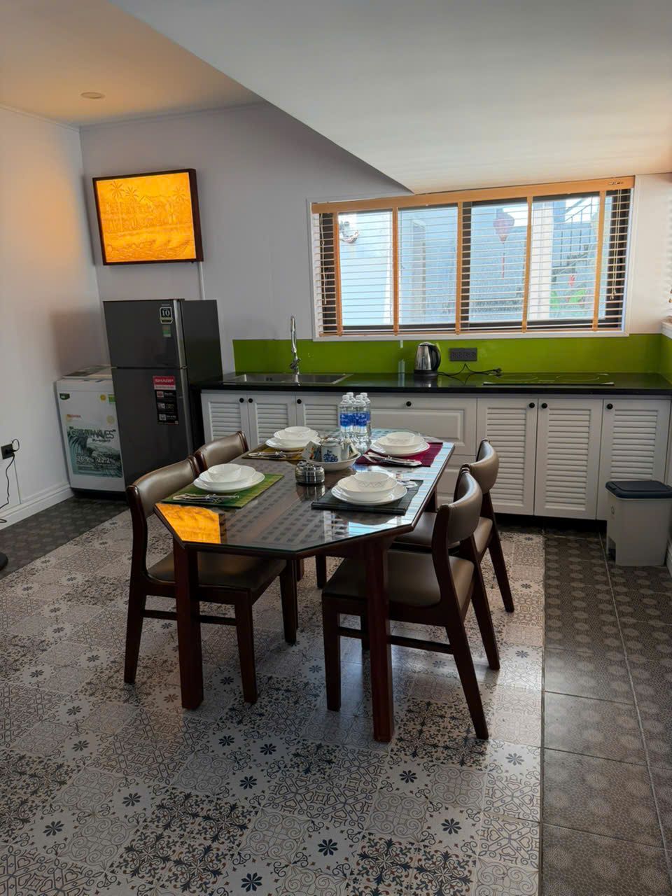 Top-floor two-bedroom, Building A: Kitchen and dining table